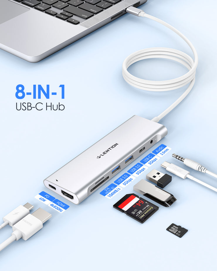 LENTION 8 in 1 3.3FT Long Cable USB C Hub (CB-C37-1M)