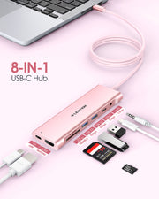 LENTION 8 in 1 3.3FT Long Cable USB C Hub (CB-C37-1M)