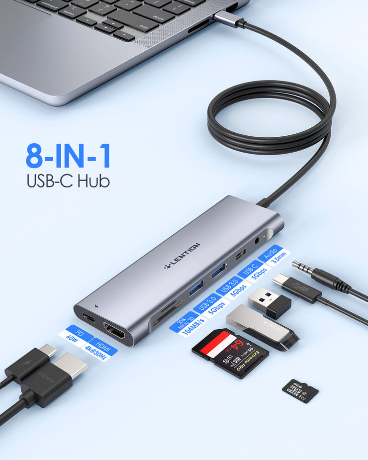 LENTION 8 in 1 3.3FT Long Cable USB C Hub (CB-C37-1M)