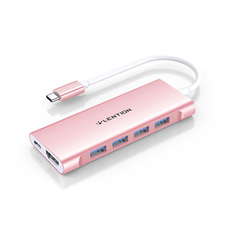 LENTION 6 in 1 Long Cable USB-C Hub with 4K HDMI, 4 USB 3.0, and PD (CB-C35H)