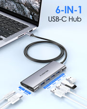 LENTION 6 in 1 Long Cable USB-C Hub with 4K HDMI, 4 USB 3.0, and PD (CB-C35H)