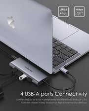 LENTION 6 in 1 Long Cable USB-C Hub with 4K HDMI, 4 USB 3.0, and PD (CB-C35H)