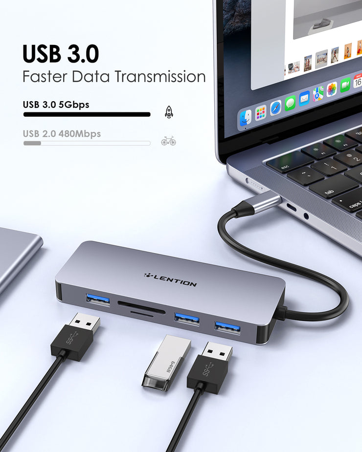 LENTION USB C Hub with 4K HDMI, 3 USB 3.0, SD/Micro SD Card Reader (CB-C18)