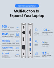 LENTION 10 in 1 Long Cable USB C Docking Station (CB-D55)