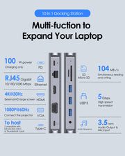 LENTION 10 in 1 Long Cable USB C Docking Station (CB-D55)