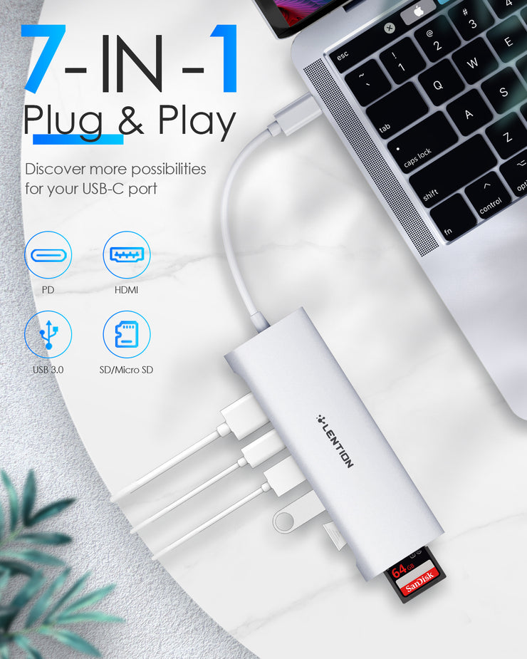 LENTION 7-in-1 USB C Hub with 4K HDMI and SD Card Reader More (CB-C36B)