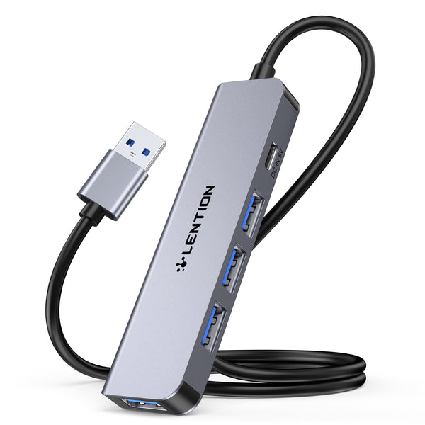 LENTION USB Hub 3.0 Splitter with 2ft Long Cable, 4 USB 3.0 Port & Type C Power Supply, Multi Port USB-A Adapter (CB-HE32)