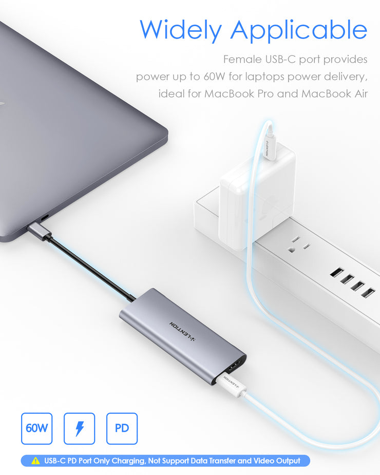 LENTION 6 in 1 Long Cable USB-C Hub with 4K HDMI, 4 USB 3.0, and PD (CB-C35H)