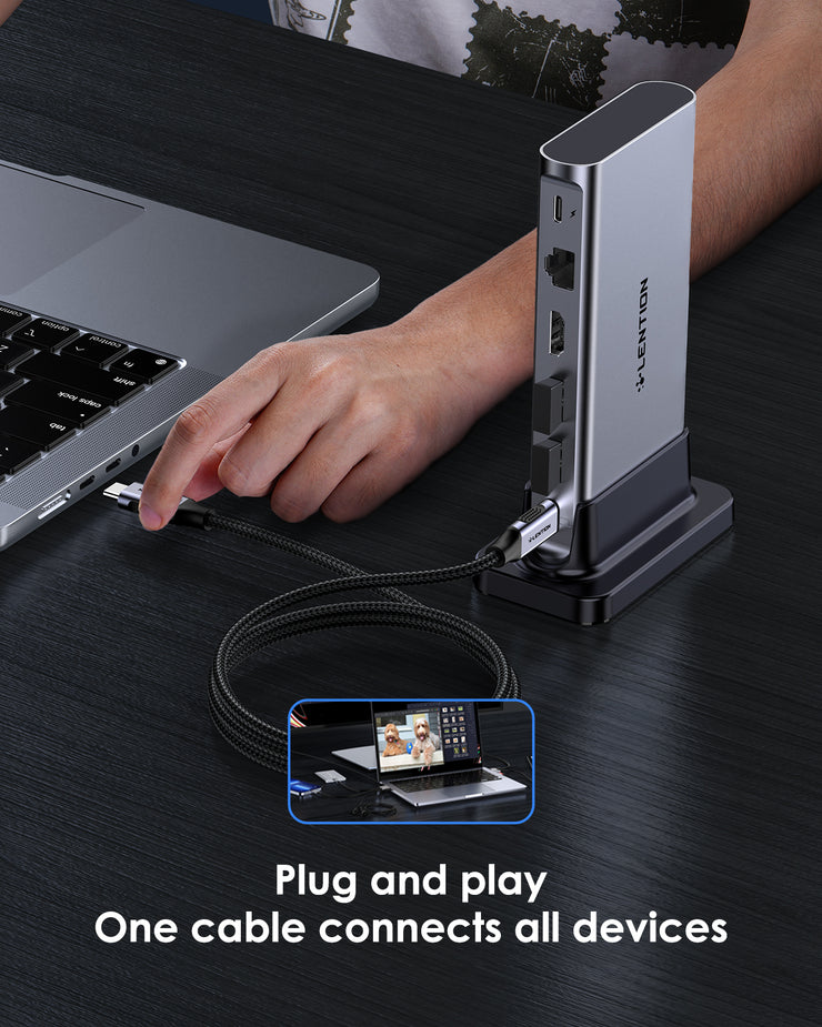 LENTION Long Cable 11 in 1 USB C Docking Station with 4K60Hz HDMI, Stable Driver Certified (CB-D54)