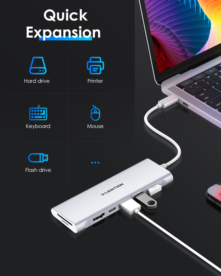 LENTION 7-in-1 USB C Hub with 4K HDMI and SD Card Reader More (CB-C36B)