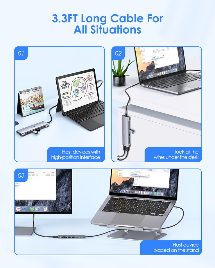 LENTION 8 in 1 3.3FT Long Cable USB C Hub (CB-C37-1M)