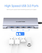 LENTION 6 in 1 Long Cable USB-C Hub with 4K HDMI, 4 USB 3.0, and PD (CB-C35H)