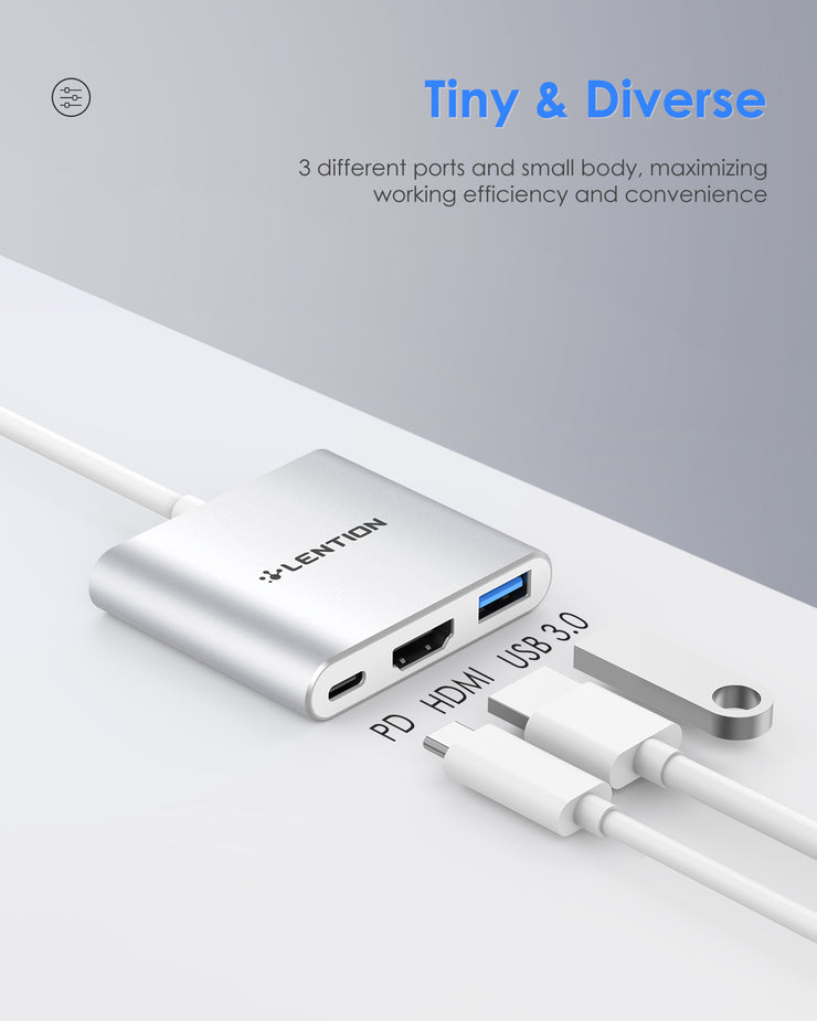 LENTION 3-in-1 USB C Hub with 4K HDMI and PD (CB-C14H)