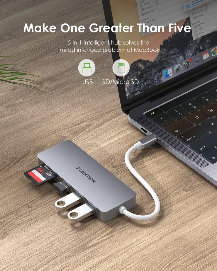 LENTION USB C Hub with 3 USB 3.0 and SD/Micro SD Card Reader (CB-C15)