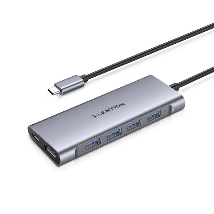 LENTION 6 in 1 Long Cable USB-C Hub with 4K HDMI, 4 USB 3.0, and PD (CB-C35H)