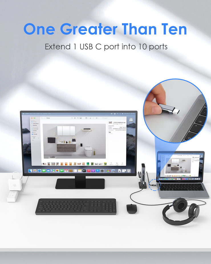 LENTION 10 in 1 Long Cable USB C Docking Station (CB-D55)