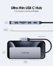 LENTION USB C Hub with 4K HDMI, 3 USB 3.0, SD/Micro SD Card Reader (CB-C18)