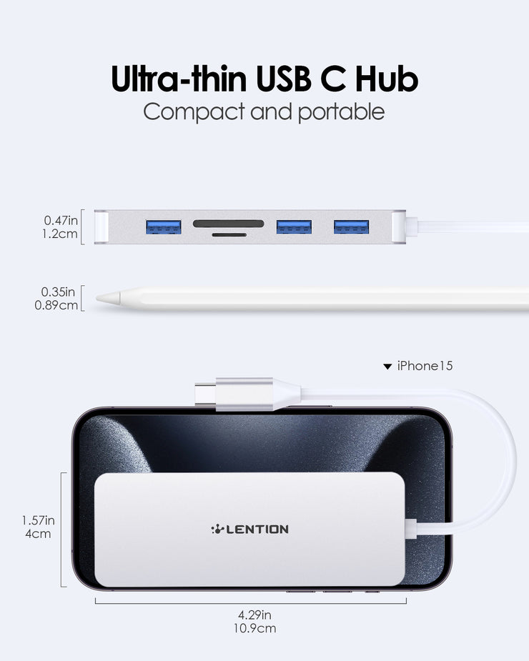 LENTION USB C Hub with 4K HDMI, 3 USB 3.0, SD/Micro SD Card Reader (CB-C18)