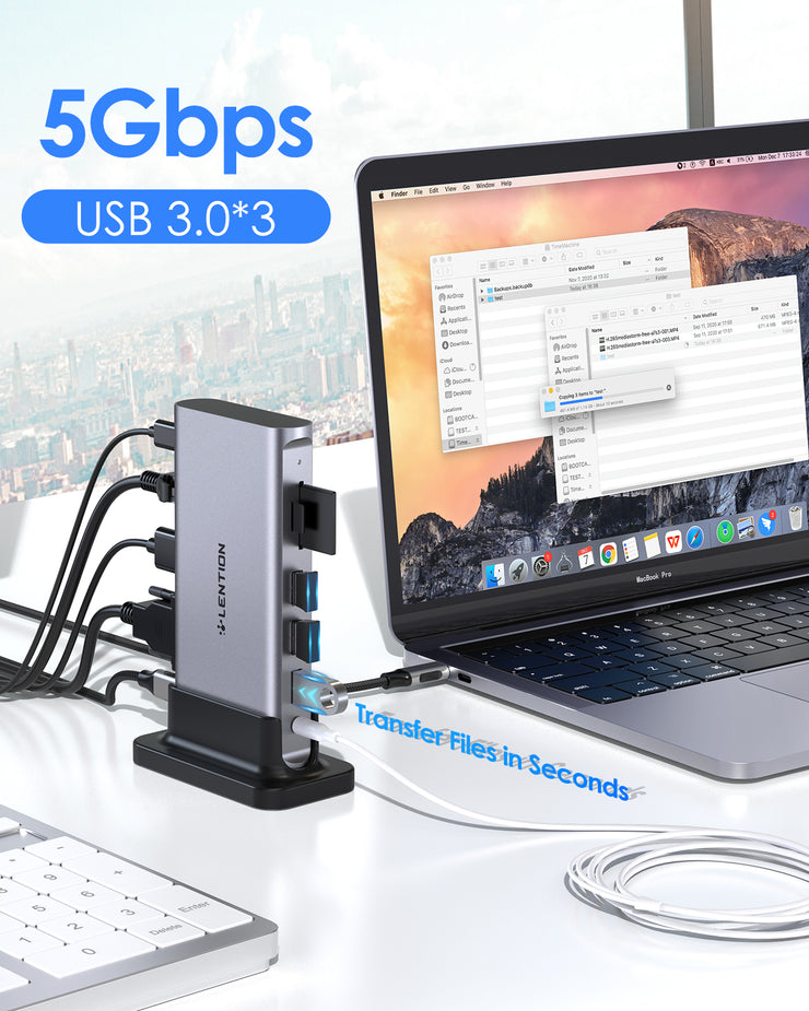 LENTION 10 in 1 Long Cable USB C Docking Station (CB-D55)