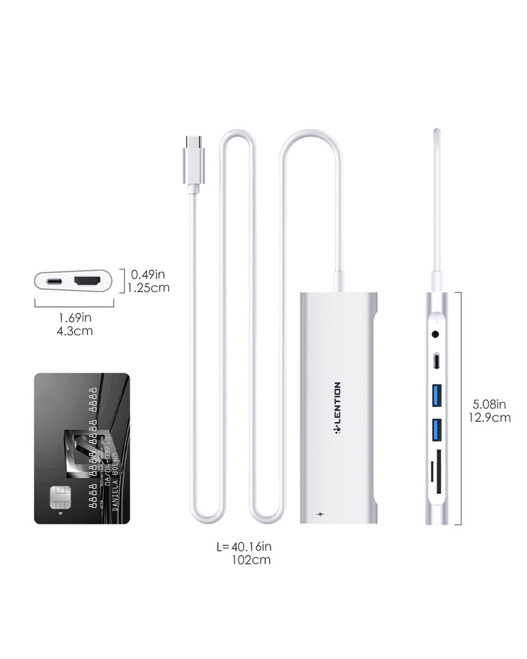 LENTION 8 in 1 3.3FT Long Cable USB C Hub (CB-C37-1M)