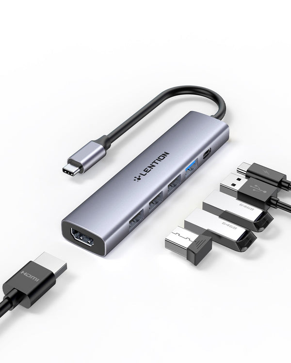 LENTION USB C Hub Multiport Adapter with 100W PD Charging, 4K HDMI, 4 USB-A Data Ports (CB-CH17)