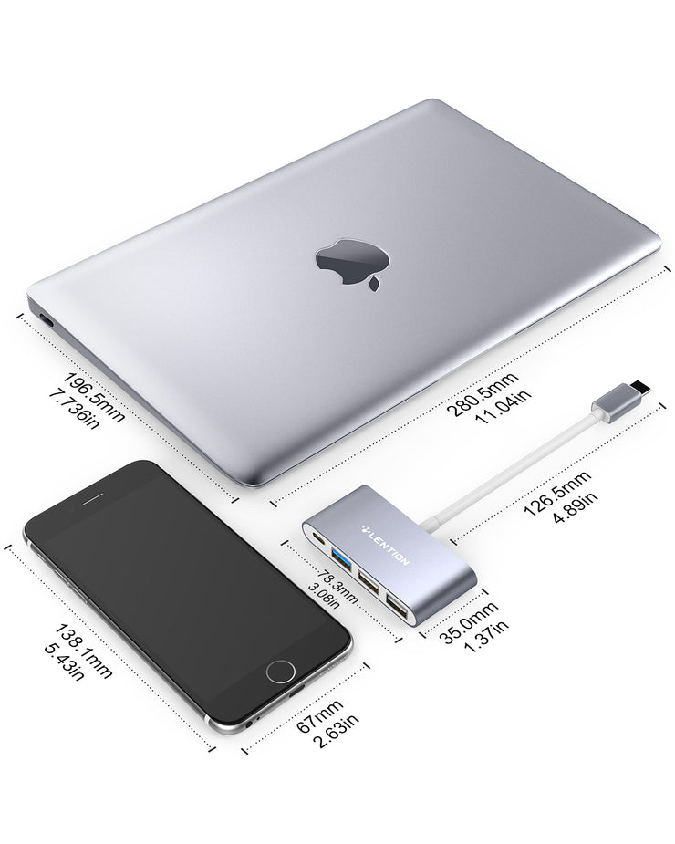 LENTION 4-in-1 USB-C Hub with USB 3.0, USB 2.0 (CB-C13)