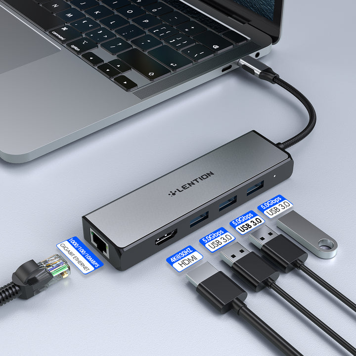 $39.99 - LENTION USB-C to 3 USB 3.0 Hub with 4K HDMI and Gigabit Ethernet LAN Adapter (CB-C25)