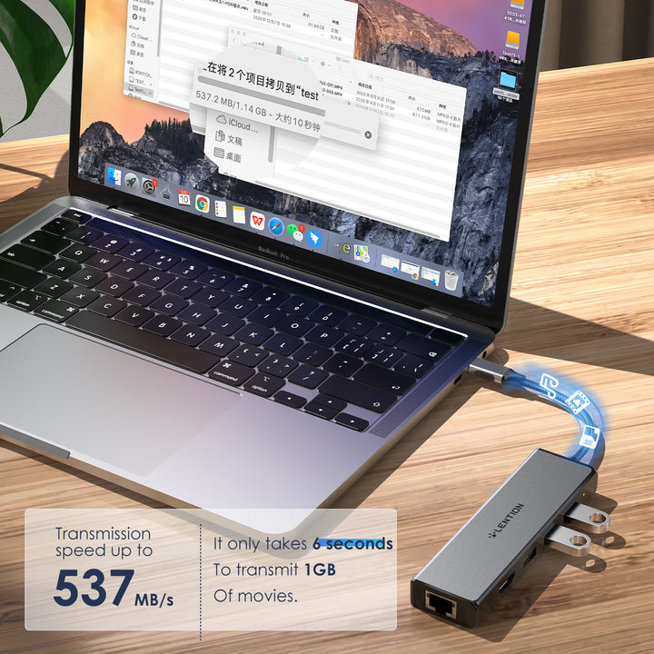 $39.99 - LENTION USB-C to 3 USB 3.0 Hub with 4K HDMI and Gigabit Ethernet LAN Adapter (CB-C25)